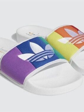 adidas | Adilette Pride Rainbow Strap White Slide Sandals